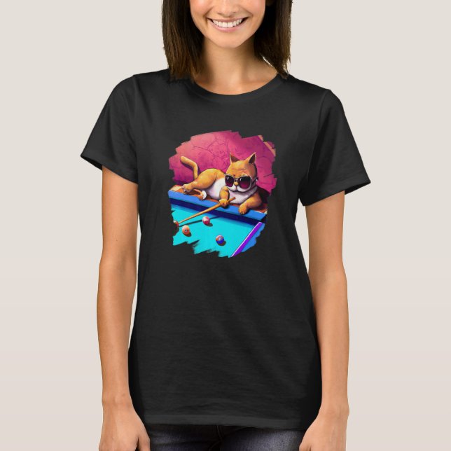 T-shirt Chat Jouer billard de piscine dans le salon Chats  (Devant)