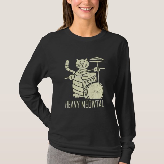 T-shirt Chat Jouer Drum Funny Lourd Drum Meowtal Chat (Devant)