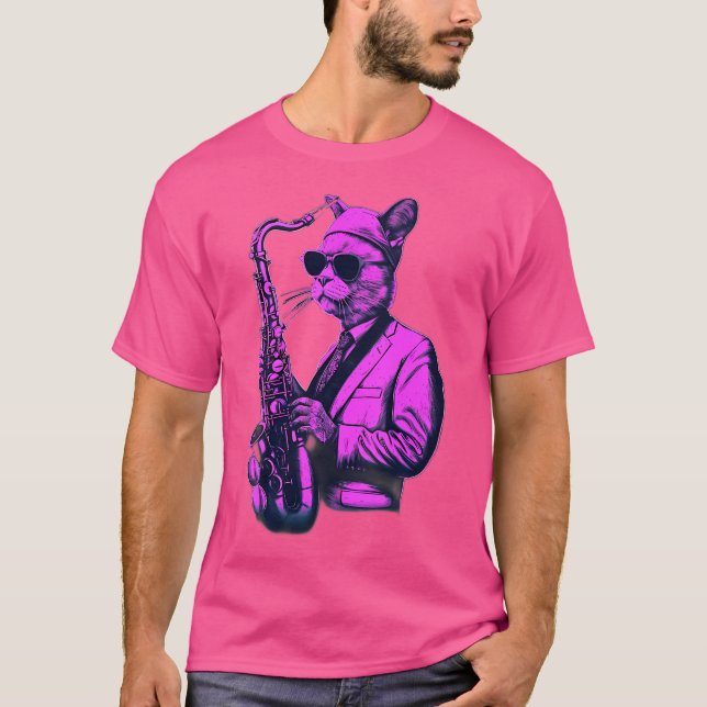 T-shirt Chat Jouer Du Jazz Sur Saxophone (Devant)