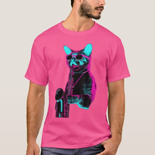 T-shirt Chat Jouer Du Jazz Sur Saxophone (Devant)