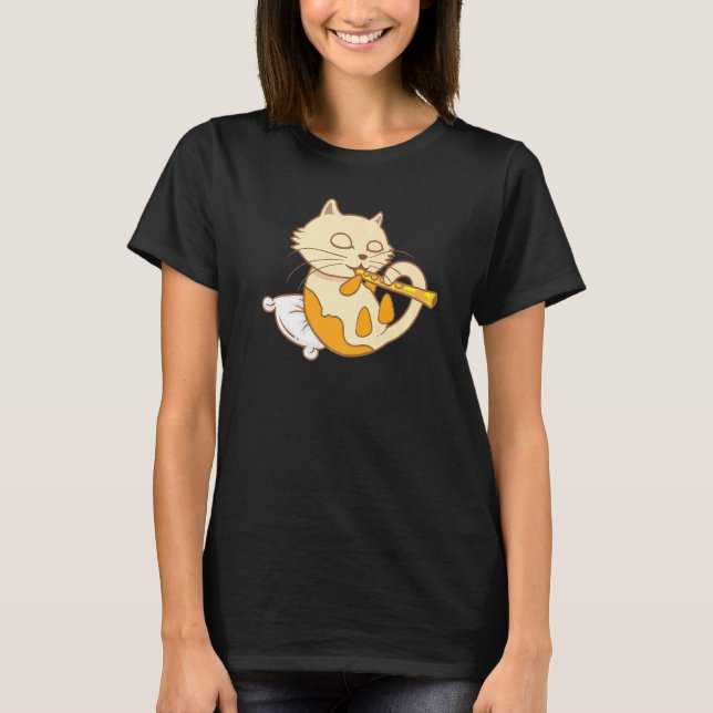 T-shirt Chat Jouer Flute Cool instrument éolien (Devant)