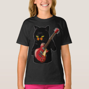 T-shirt Chat Jouer Guitare Acoustique Fille