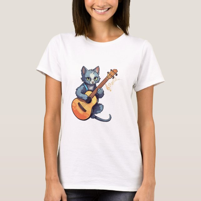 T-shirt Chat Jouer Guitare, Chat et Musique (Devant)