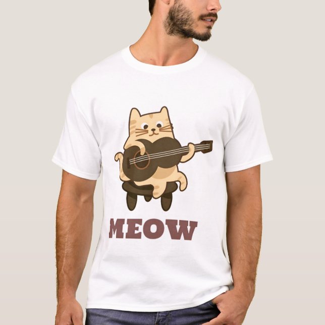 T-shirt Chat Jouer Guitare - Drôle Meow Kitty Design de mu (Devant)