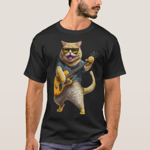 T-shirt Chat Jouer Guitare Électrique Animal Chat Guitare