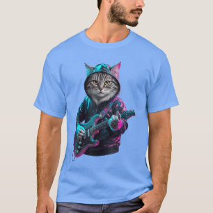 T-shirt Chat Jouer Guitare Rock et Roll Rock pour les femm