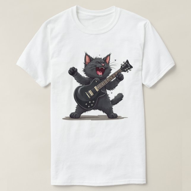 T-shirt Chat Jouer Guitare Rock et Roll Rock Star Funny (Design devant)