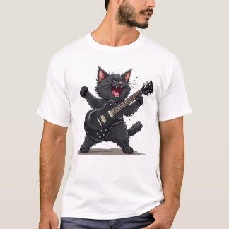 T-shirt Chat Jouer Guitare Rock et Roll Rock Star Funny