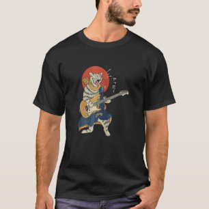 T-shirt Chat Jouer Guitare Ukiyo E Samurai Japonais Warrio