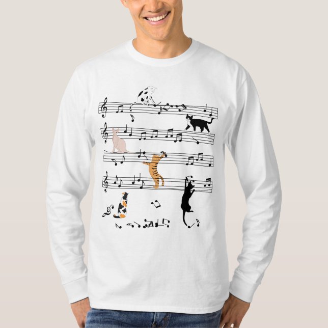 T-shirt Chat Jouer Note Musique, Naughty Cadeau Chat, Chat (Devant)