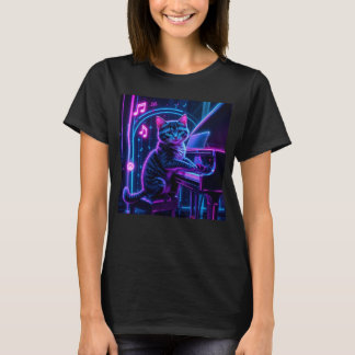 T-shirt Chat Jouer Piano Musique Amoureux Drôle
