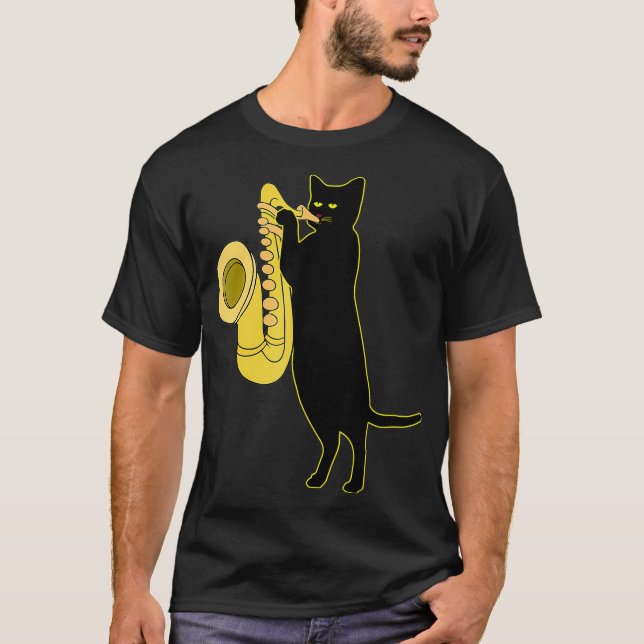 T-shirt Chat Jouer Saxophone Cool Vent Instrument Sax (Devant)