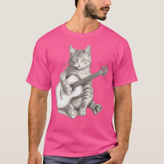 T-shirt Chat Jouer Sur Guitare Acoustique