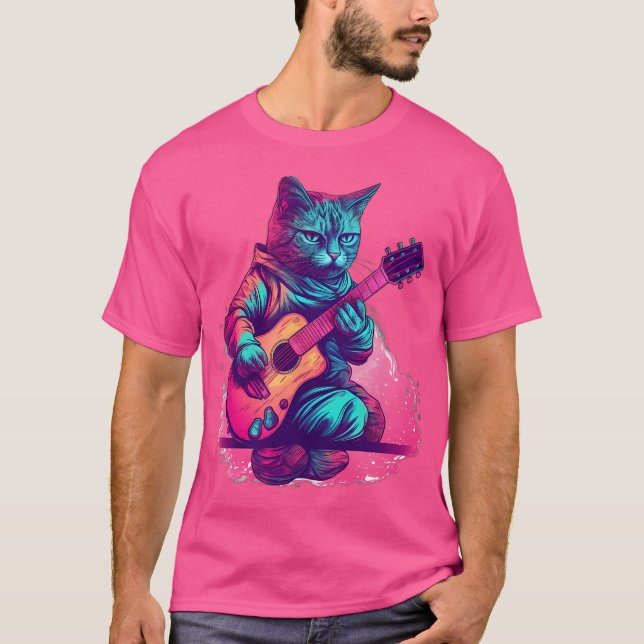 T-shirt Chat Jouer Sur Guitare Acoustique (Devant)