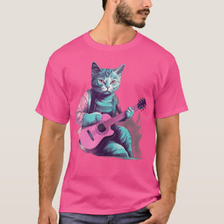 T-shirt Chat Jouer Sur Guitare Acoustique