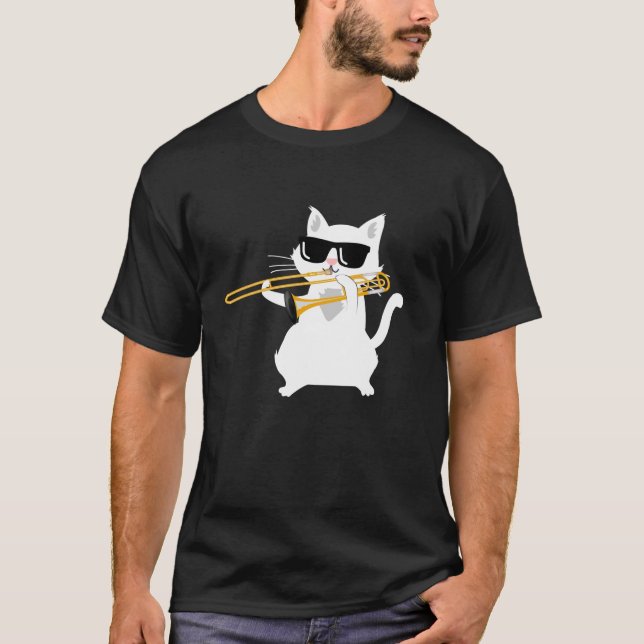 T-shirt Chat Jouer Trombone T Chemise (Devant)