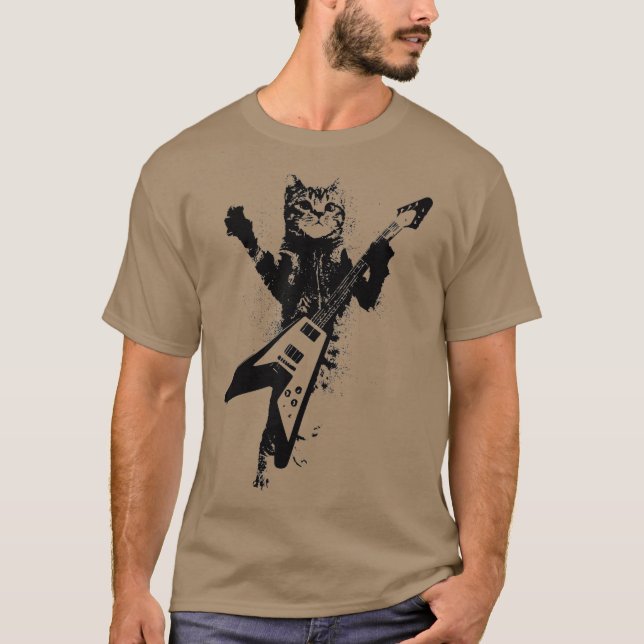 T-shirt Chat Jouer Volant V Guitare Musicien Amoureux des  (Devant)
