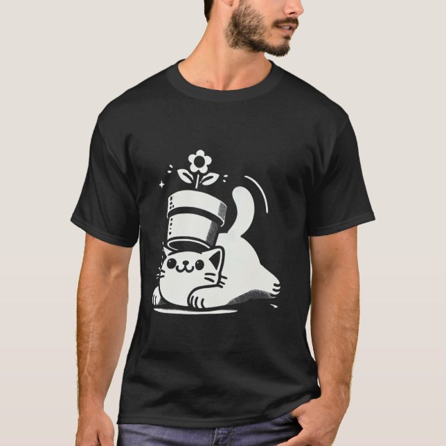 T-shirt Chat joueur avec un pot sur la tête Funny Hallowee (Devant)