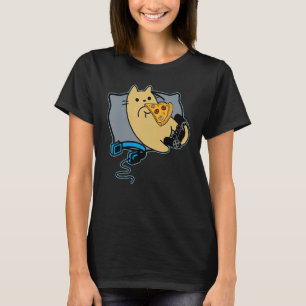 T-shirt Chat joueur de jeux vidéo mangeur de pizza ringard