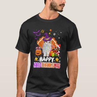 T-shirt Chat Joyeux Hallothanksmas Halloween Thanksgiving