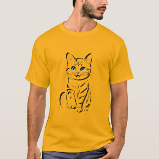 T-shirt Chat joyeux minimaliste Dessin au trait simple