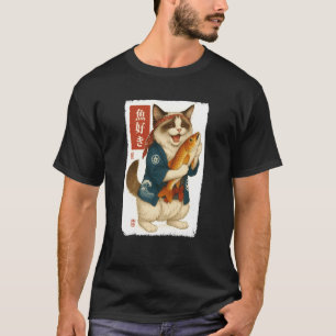 T-shirt Chat Kanji Japonais Poisson Japon Amateur d'Animau