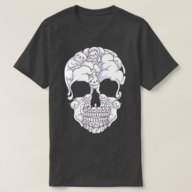 T-shirt Chat Kawaii avec chatons blancs  (Design devant)