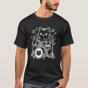 T-shirt Chat Kawaii Batteur Instrument à Percussion Manche