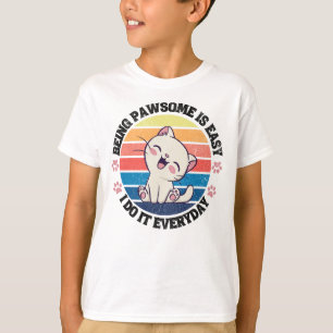T-shirt Chat Kawaii blanc mou