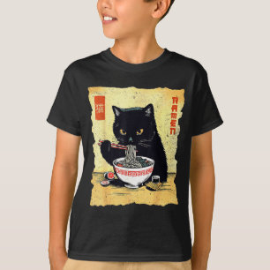 T-shirt Chat Kawaii Mangeant Des Nouilles Ramen Cadeau Drô