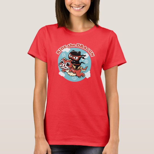 T-shirt Chat Kawaii Ninja | Ride Le Dragon (Devant)