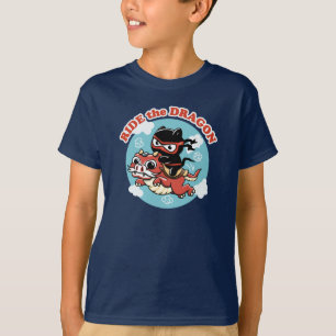T-shirt Chat Kawaii Ninja Ride Le Dragon