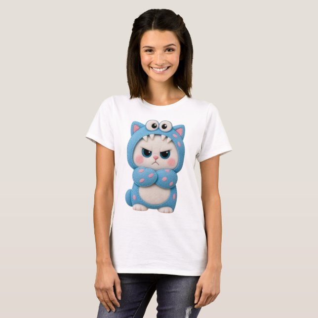 T-shirt Chat Kawaii Patchwork (Devant entier)