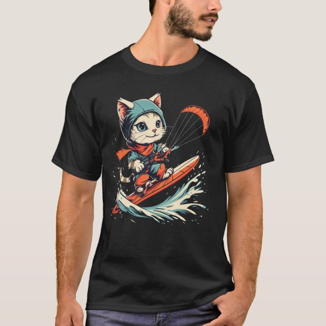 T-shirt Chat kiteboarder sur le kiteboarding (Devant)