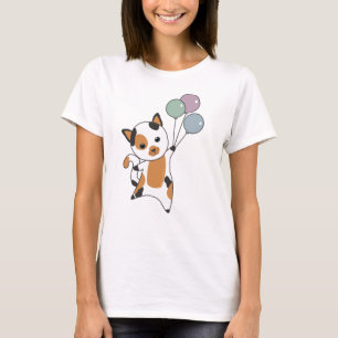 T-shirt Chat Kitten Ballons Animaux doux Tricolor