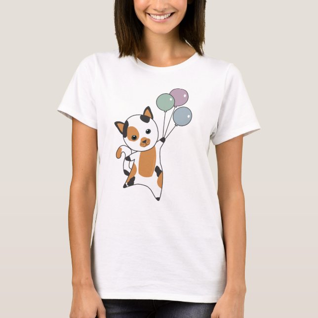 T-shirt Chat Kitten Ballons Animaux doux Tricolor (Devant)
