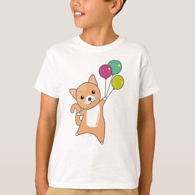 T-shirt Chat Kitten Ballons doux Animaux Rouge Orange (Devant)