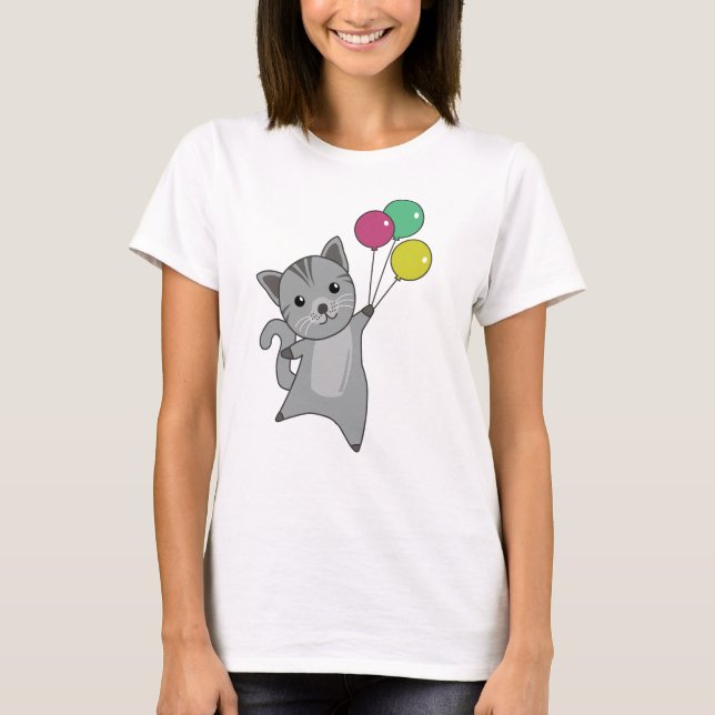 T-shirt Chat Kitten Ballons mignons Animaux Gris Chats (Devant)