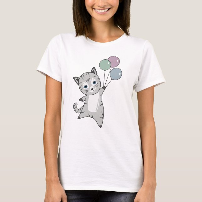 T-shirt Chat Kitten Ballons mignons Animaux Gris Chats (Devant)