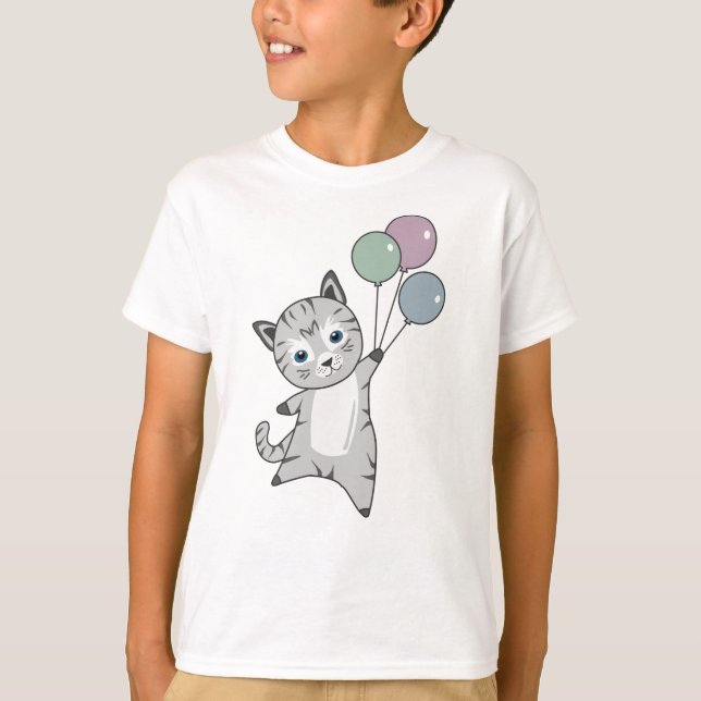 T-shirt Chat Kitten Ballons mignons Animaux Gris Chats (Devant)