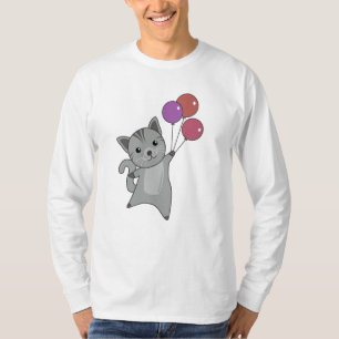 T-shirt Chat Kitten Ballons mignons Animaux Gris Chats