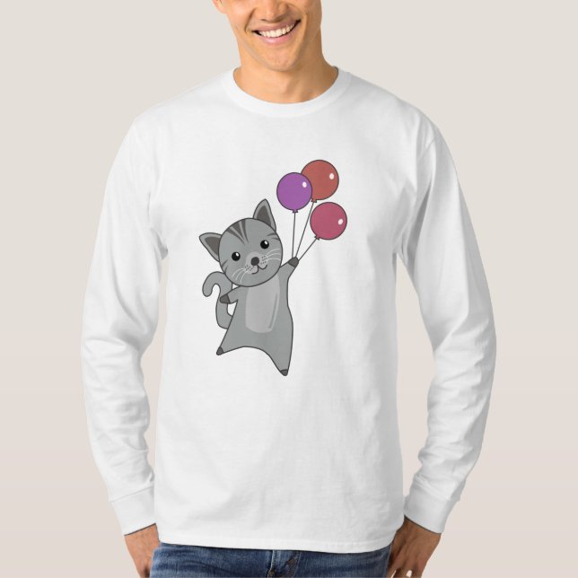 T-shirt Chat Kitten Ballons mignons Animaux Gris Chats (Devant)