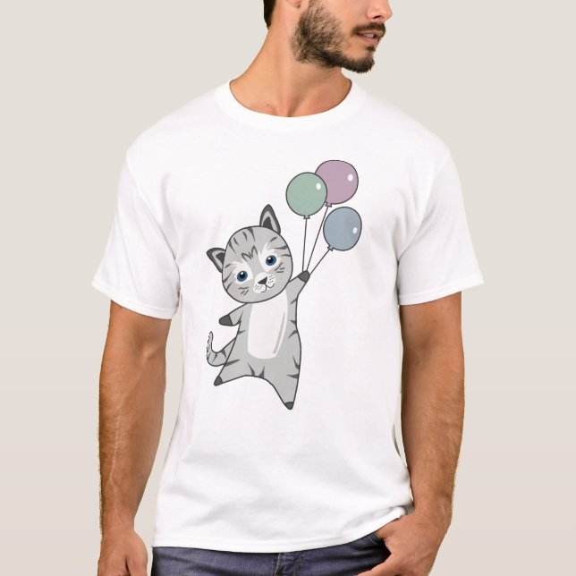T-shirt Chat Kitten Ballons mignons Animaux Gris Chats (Devant)