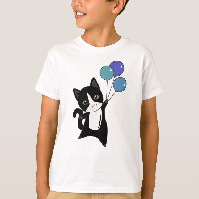T-shirt Chat Kitten Ballons mignons Animaux noirs Chats (Devant)
