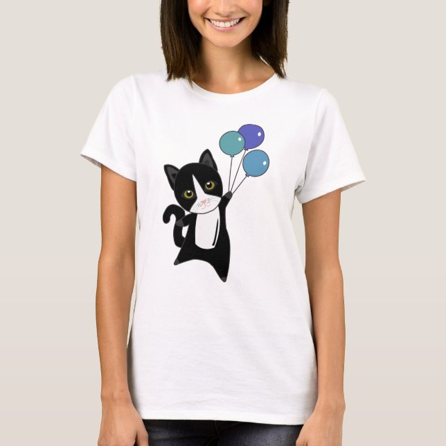 T-shirt Chat Kitten Ballons mignons Animaux noirs Chats (Devant)