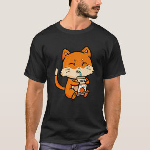 T-shirt Chat Kitten Boire Jus Orange Anime Manga Kawai