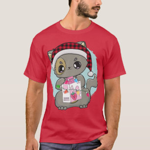 T-shirt Chat Kitten Chibi Anime Neko Lait fraise Kawaii