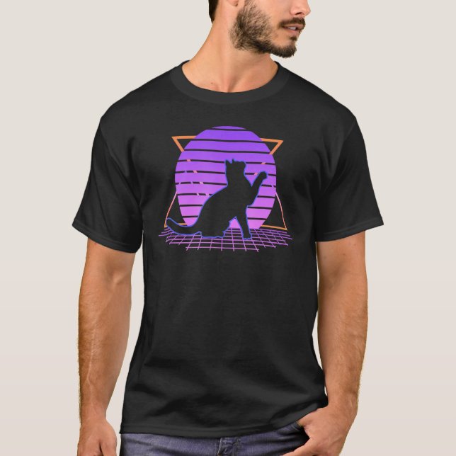T-shirt Chat Kitten Retro 80s Style Sunset Kitty Propriéta (Devant)