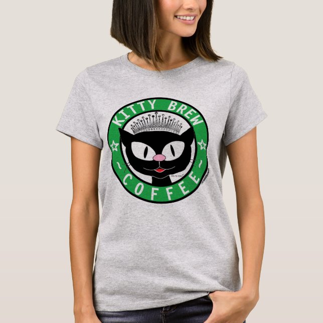 T-shirt Chat Kitty Brew Café Mignon Chat Noir de Dessin An (Devant)