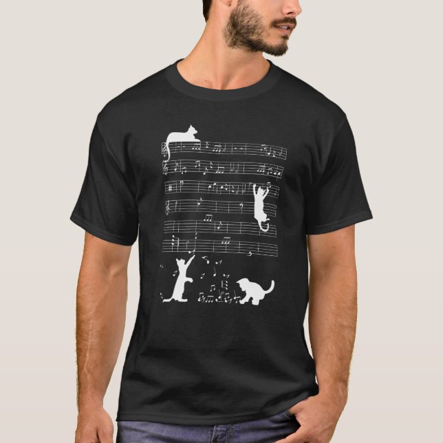 T-shirt Chat Kitty Chemise Chat Jouant Note De Musique Clé (Devant)
